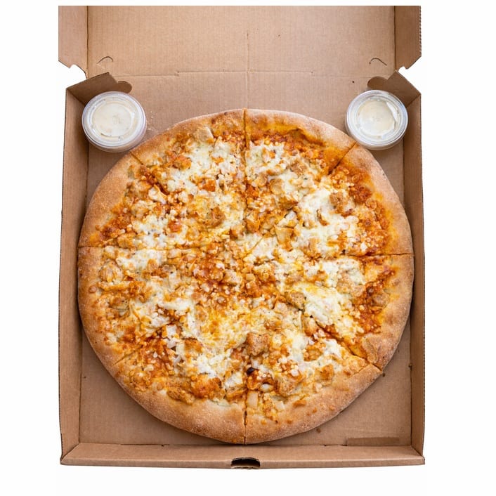 Buffalo Chicken Bleu Pizza.