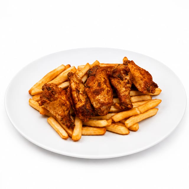 5 PC Chicken Wings + Fries.