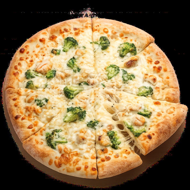 Chicken Broccoli Alfredo Pizza.