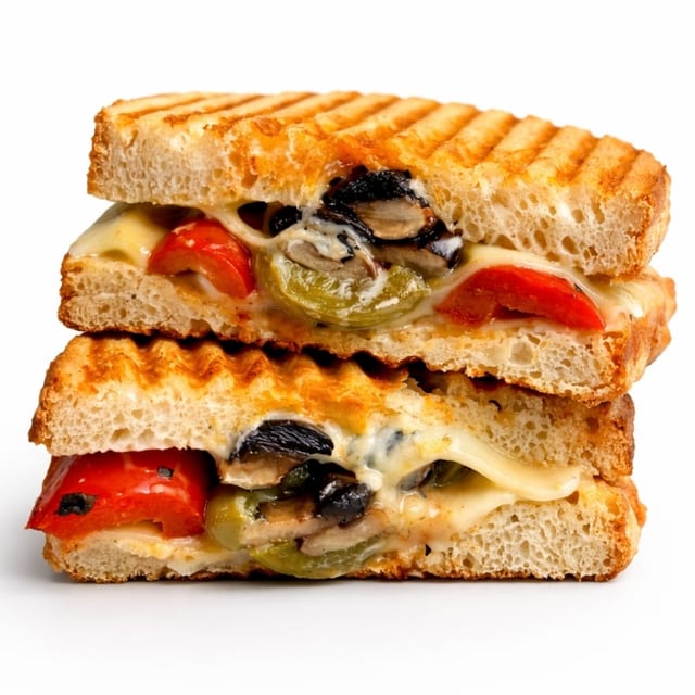 #202. Grilled Portobello Mushroom & Roasted Peppers Panini.
