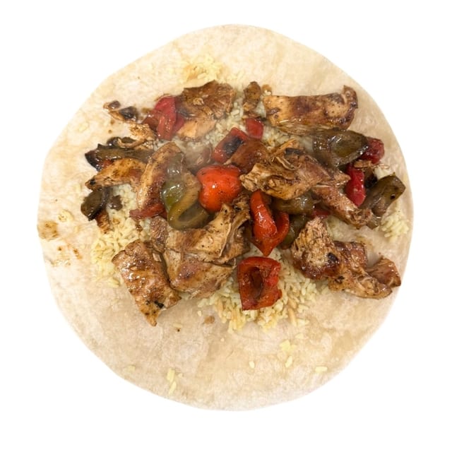 #412. Chicken Teriyaki, Roasted Peppers and Rice Roll Up.