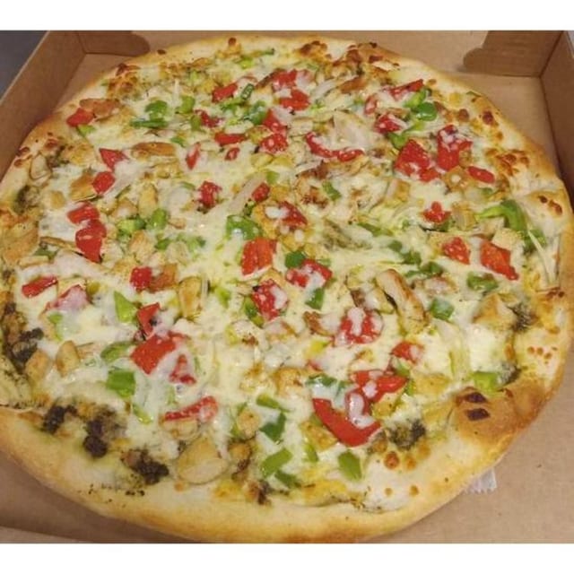Grilled Chicken and Vegetables Pizza.